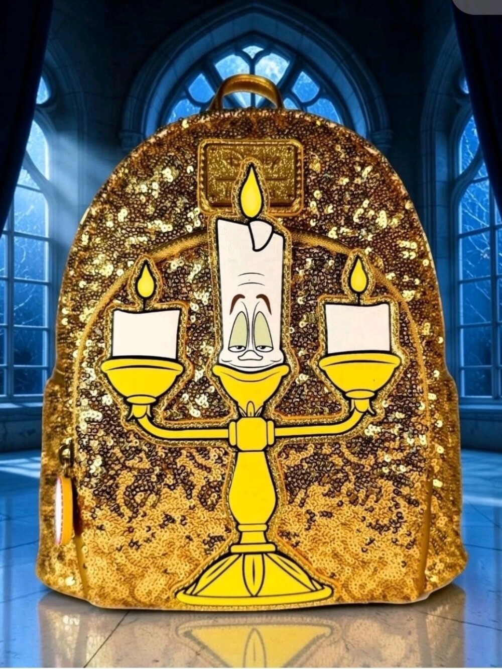 Exclusive Loungefly LUMIERE Beauty And The Beast  Gold Sequins Mini Backback